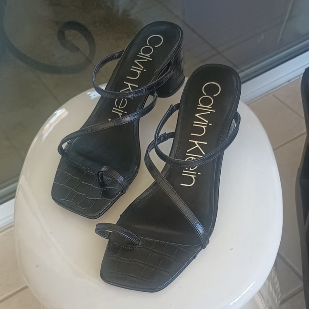 Calvin Klein Black Croc-Embossed Heels